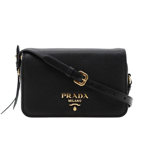 Prada Crossbody Flop Camera Bag Black Leather 1BD163 New - Picture 1 of 7
